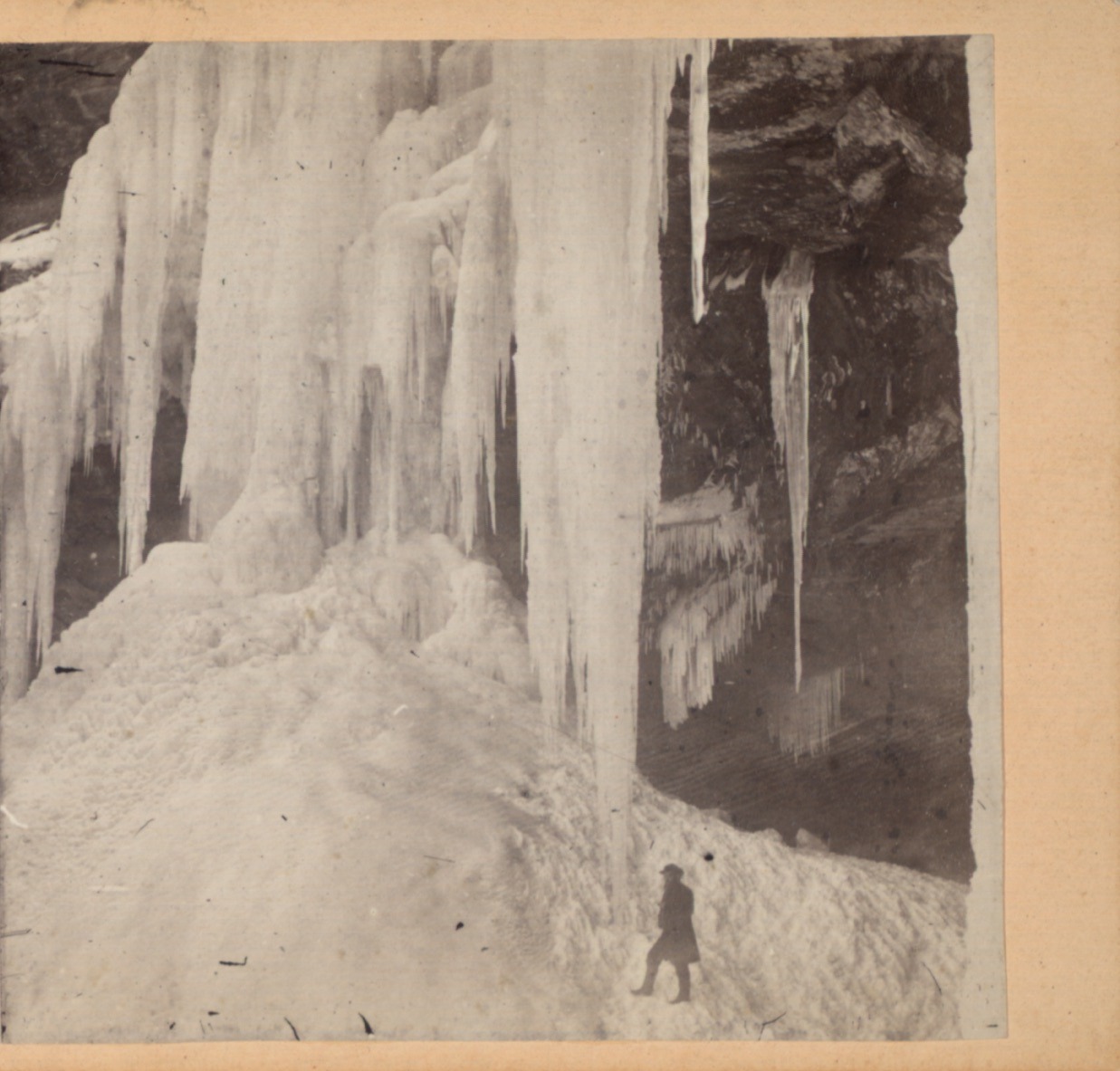 in-frame:  Ice and snow scene in the Catskills.