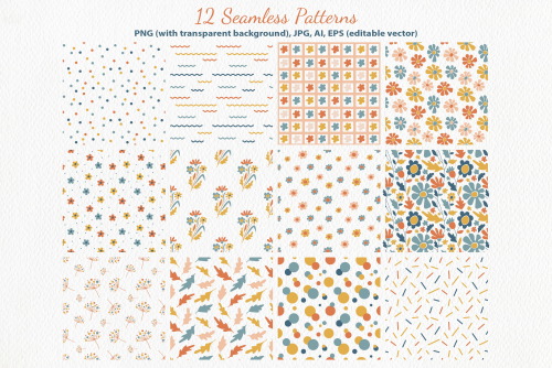 Abstract Flowers Seamless Patterns Collection - designbundles.net/irisart/1877922-geome