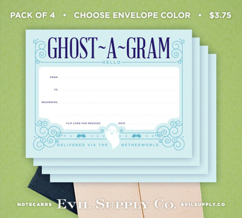 Hello Ghost-a-Grams notecards ($3.75 for 4)Our Hello ghost-a-grams are a casual way to reach out and