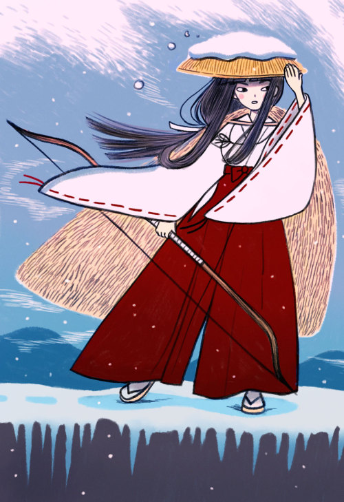 @inuvember day 7: Kikyo.It’s been very windy and snowy here so a great excuse to draw something wint