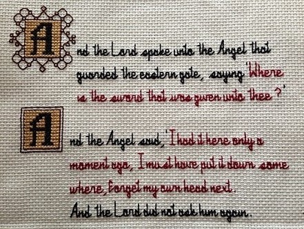 jsteroyle: Designed and stitched a great quote from one of my favourite books; Good Omens by Terry P