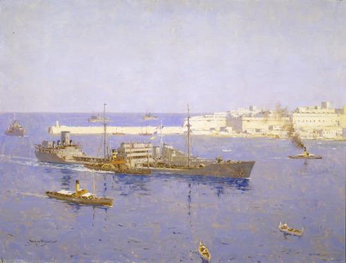 NORMAN WILKINSONThe Ohio Entering MaltaOil on Canvas762 x 1016 mm