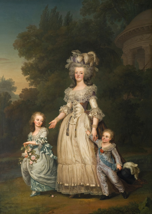 Queen Marie Antoinette and two of her children walking in the park of Trianon, 1785 by Adolf Ulrik W