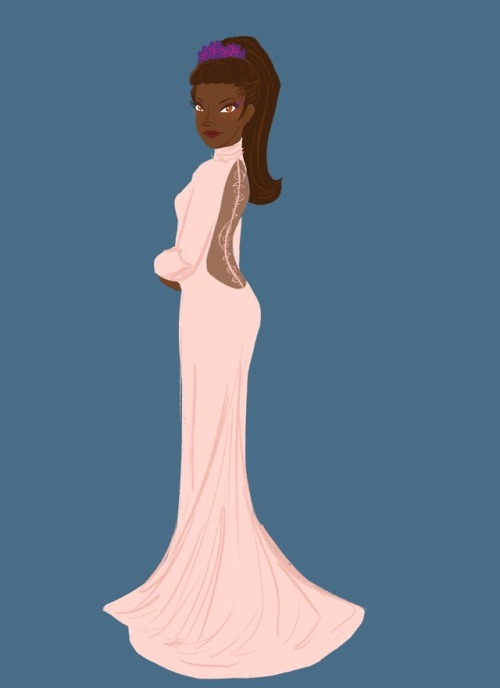 trekkele:It’s simple, I see a pretty dress, I draw Uhura in it. Also the lines on this screamed “Vul