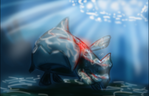 jarzardartportfolio:Hidden TreasureA quick relicanth sketch to practice some lighting and underwater scenes. 