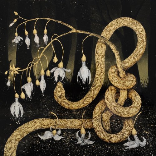 Tuesday Riddell Fuscia Snake (23.5 Karat Gold Leaf, Silver Leaf, Gold & Silver Powder, Pigment And Paint