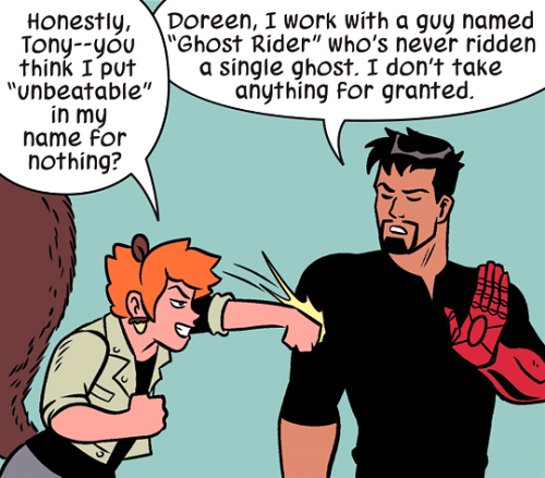 elphierix: bobbimorses: the unbeatable squirrel girl v2 #38 tony is offended that ghost rider hasn&r