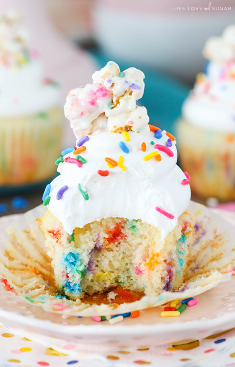 Funfetti popcorn marshmallow treat cupcakes