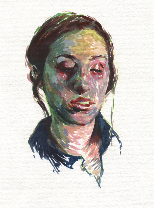 Gouache on cold press watercolor paper. Tried to stick with a round brush for all of this one. Numbe