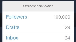 sexandsophistication:  Well I’ll be damned…this just happened this morning.    It completely blows my mind that 100k people enjoy what I post and share so much that they want to follow along.  I am really at a loss…it’s just incredible.   Thank