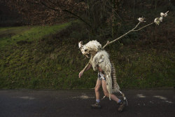 sunstone-citrine: Photo by Daniel Ochoa de Olza. “A man dressed as a ‘Momotxorro’ a natural entity made of bones and sheep skin walks to take part on a Carnival in the Basque village of Zubieta, Monday, Jan. 28, 2013.In one of the most ancient carnivals