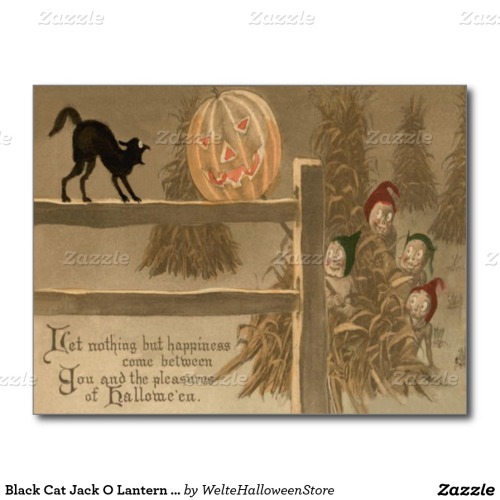 Black Cat Jack O Lantern Pumpkin Haystack Postcard - $1.10 Made by Zazzle Paper Vintage Halloween pr