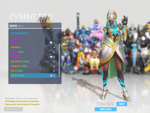 teddy-beard:overdaddys:all the new skins!My brother said was Symmetra looks like a angewomon di