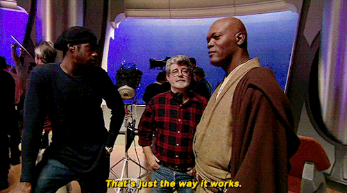 thejaebeom: George Lucas, Samuel L. Jackson and Ahmed Best behind the scenes of Star Wars: Attack of the Clones  