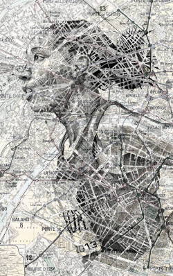 mayahan:  UK artist Ed Fairburn uses maps as his canvases for stunning ink and pencil portraits