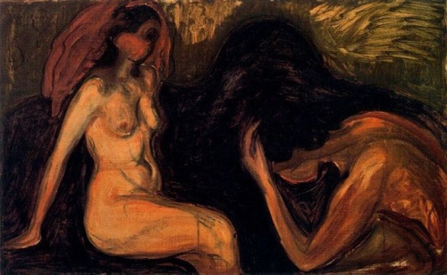 artist-munch:Man and Woman, 1898, Edvard MunchSize: 60.2x100 cmMedium: oil on canvas