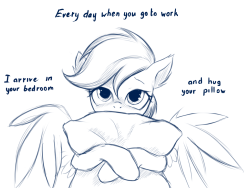 scoot-scootaloo:  magicandpageantry:  Dash being a creep, courtesy of rainbow  Scootaloo voice: “I do the same thing to her…”  oO;;Does anyone know if this artist has a Tumblr account? I love their style &lt;3