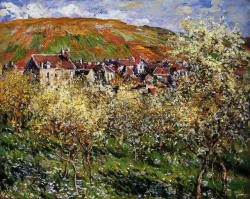 artist-monet:  Plum Trees in Blossom at Vetheuil, 1879, Claude Monet