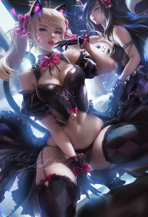 sakimichan:   My pinup take on D.va ’s black cat skin from Overwatch <3 my new  favorite skin for her. nudie,PSD+3-4k HD jpg,steps,  etc>https://www.patreon.com/posts/17448996  