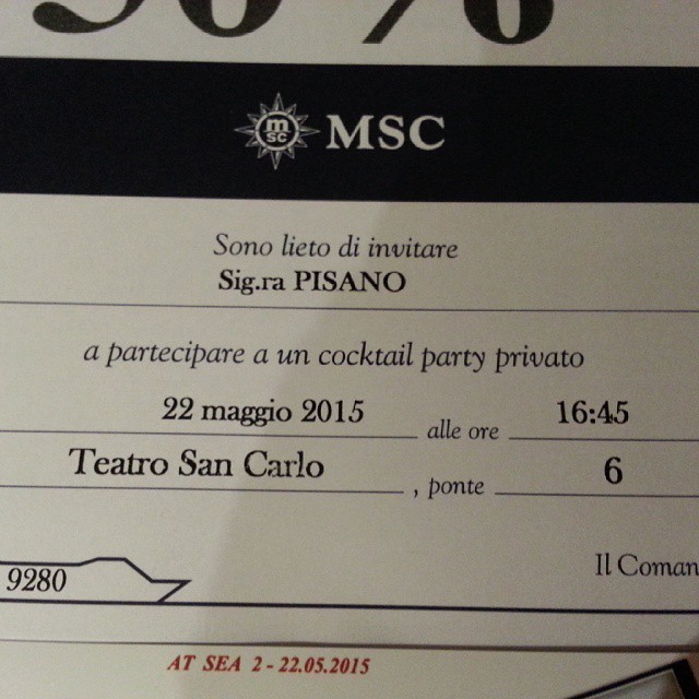 #Captain private #cocktail #party invitation, at sea day 2, onboard #MscSinfonia#crazycruises #crociere #crociera #msc #medwayoflife #msccrociere #igers #intheworld #instagood #instalike #nofilter #pics #cruiselife #likesforlikes #like4like...