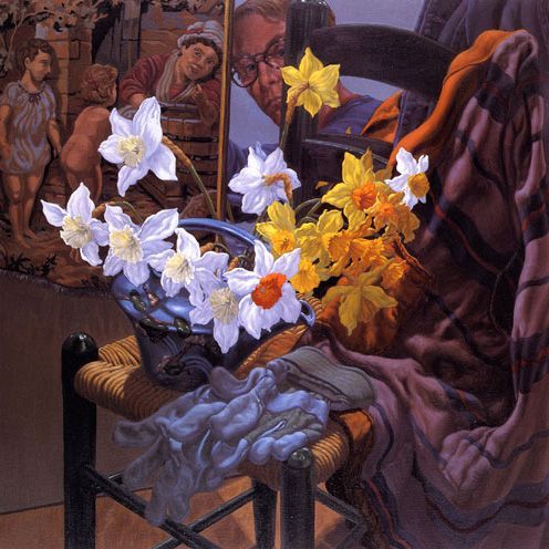 Jack Beal (American, 1931–2013 )    Self Portrait with Daffodils