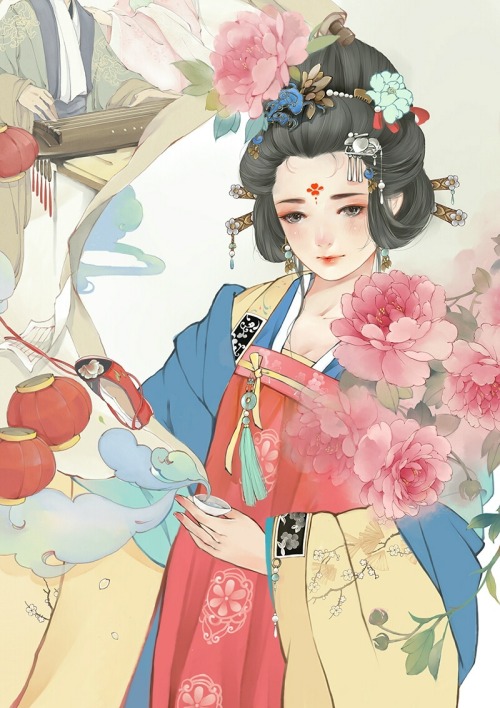 Traditional Chinese fashion, hanfu. By Gufeng style illustrator 小婳渣三三