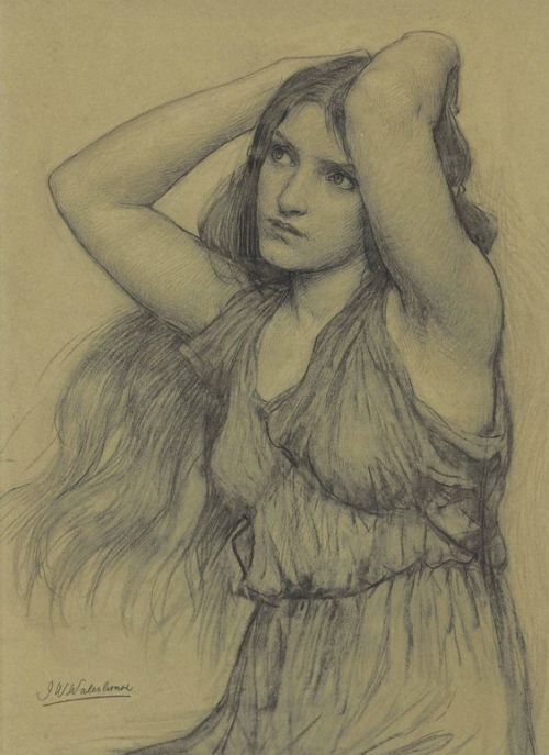 acornfaerie:Drawings by John William WaterhouseStudy for ‘The Lady Clare’ c. 1900Study for ‘Hylas an