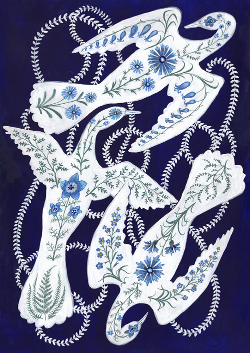 Blue Wildflower BirdsGouache on paper, 2021by Kelly Louise Judd