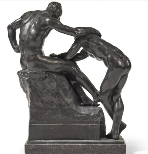 ganymedesrocks:Victor Rousseau (1865 - 1954) - “L'Intimité” - a Signed and Stamped Bronze Fonderies J. Petermann - St Gilles Bruxelles, also known as The Two Friends