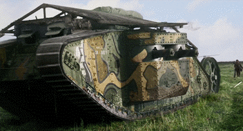 fuhrerbefehl:Colorized footage of a Mark 1 Female tank in full camouflage.From “They Shall Not Grow 