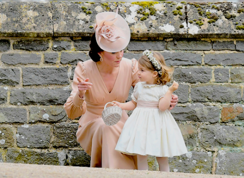 cambridgedom:The Duchess of Cambridge and Princess Charlotte outside the church after attending Pipp