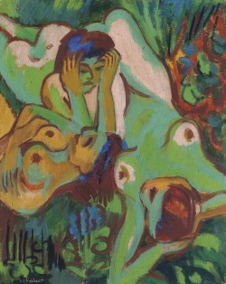 mauveflwrs:Ernst Ludwig Kirchner - Badende in der Wiese (1909/1926)