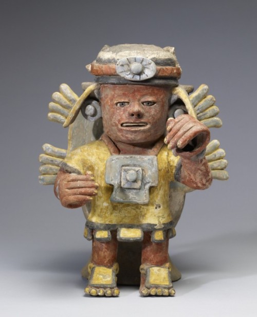 theancientwayoflife:~ Polychrome Standing Figure with Raised Hand.Culture: Mixtec Date: A.D. 1200-15