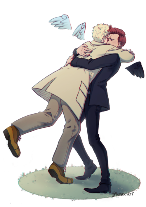 limas-art:Don‘t tell anybody, but Crowley gives the tightest hugs.