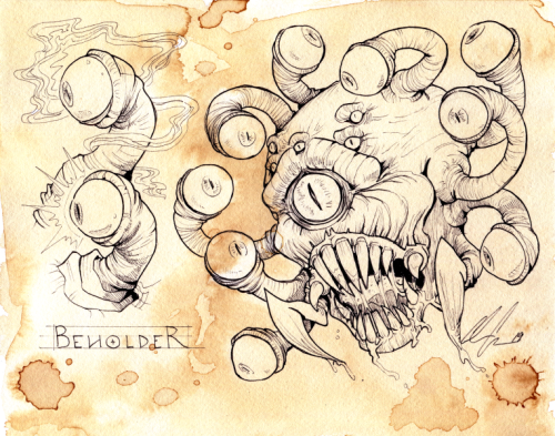 catbatart:Whoo! Got around to coffee staining the Beholder I did for my D&D inktober! I’m REALLY