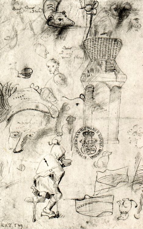 artist-bosch: Various sketches and a beggar, 1516, Hieronymus Bosch