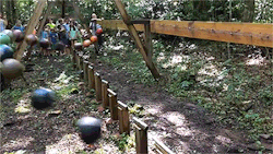 liminal-zone:  siterlas:  itscolossal:  A mesmerizing pendulum wave demonstration with 16 bowling balls in a North Carolina forest [VIDEO]  #oh god I thought this was an obstacle course for those children   #hypothetical lawsuits  