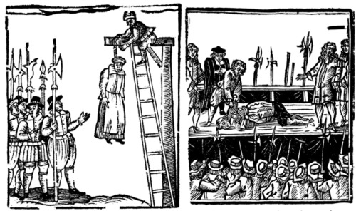 deathandmysticism:Public Hanging of a Woman and Decapitation of a Man, English School, 17th century