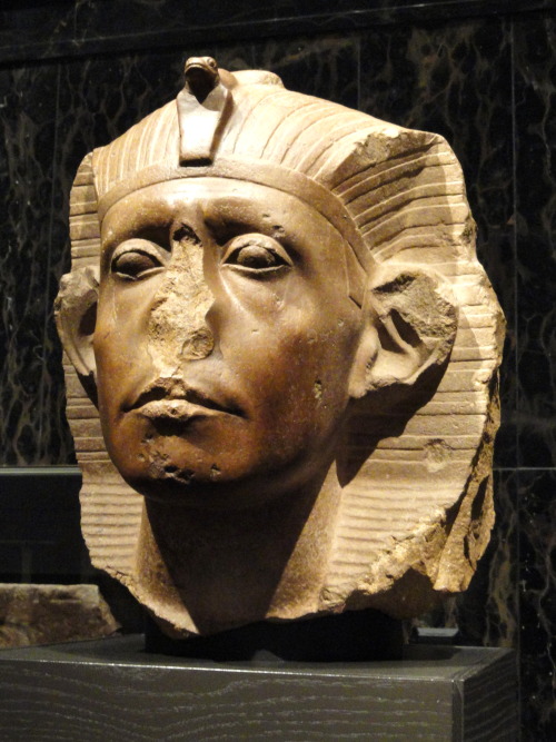 Statue head of the 12th Dynasty Pharaoh Senusret III (r. c. 1874-1855 BCE).  Now in the Nelson-