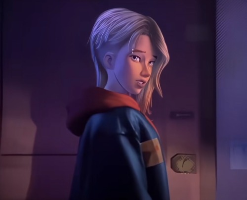 Gwen In Miles‘ Jacket.