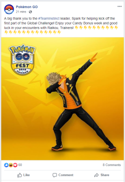 vernanonix:  The OFFICIAL Pokemon Go Facebook page just posted OFFICIAL art of Spark dabbing. The memes have come full circle.