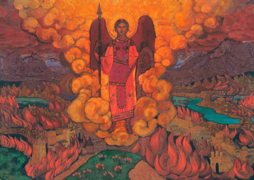 nicholasroerich: The Last Angel, 1912, Nicholas Roerich Medium: cardboard,tempera