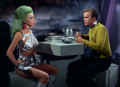 Angelique Pettyjohn, William Shatner / production still from Star Trek, season 2, episode 16, “The G