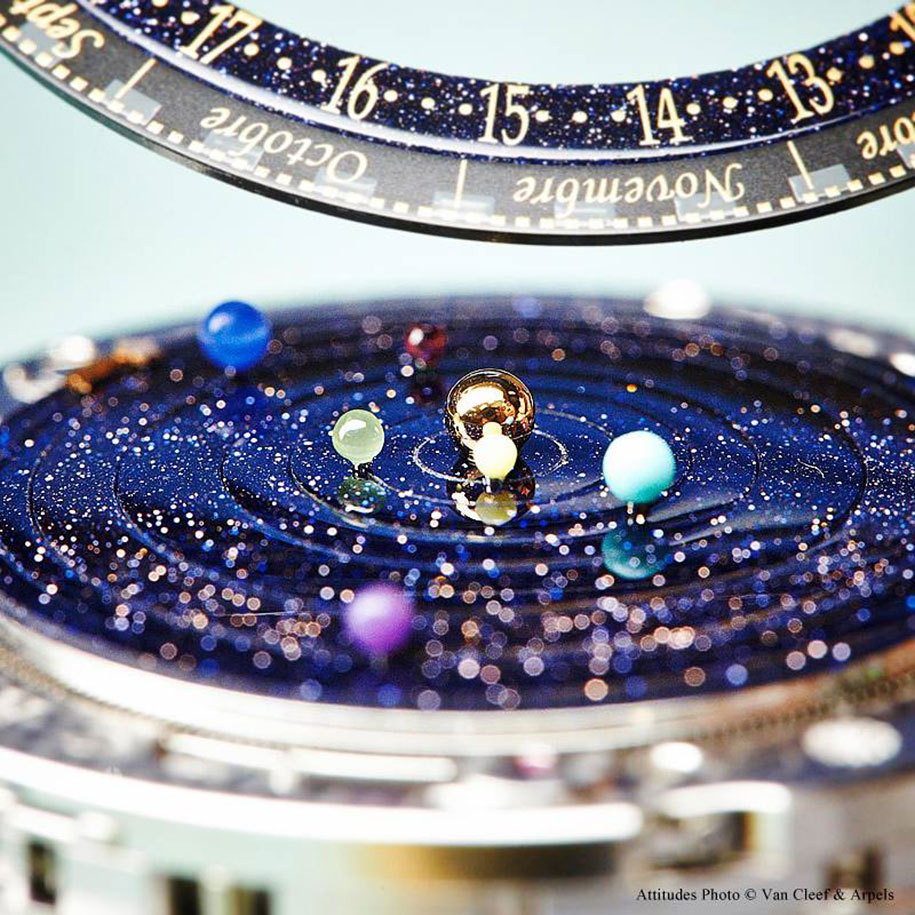 This astronomical watch accurately tracks the position of the six planets visible