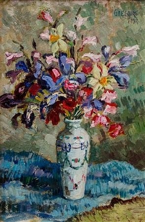 gregoire-boonzaier: Mixed flowers in a porcelain vase, Gregoire Boonzaier