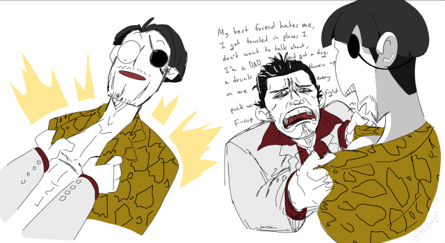 mfdragon:A summation of my feelings with this game so far.Kiryu needs the biggest hug, and I know just the trash gremlin who can help.