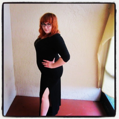 play-like-a-stone:  Well here I am, rocking a form-fitting maxi dress. Yikes.  Dress is from ASOS Curve (bought two sizes up so it’s not as tight as it’s meant to be.    Hot little redhead in a super sexy dress
