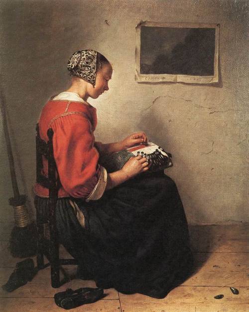 Caspar Netscher. The Lace Maker. 1662. Oil on canvas. The Wallace Collection, London.