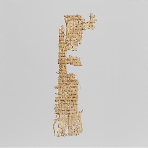 ancientpeoples:Papyrus Fragment with lines from Homer’s Odyssey c.285-250 BCEarly Hellenistic GreekF