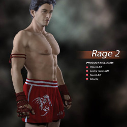 Don’t worry all you Genesis 3 Male fanatics! We also have Rage 2 for Genesis 3 Male! Also FEATURES:GloveL&amp;R(.duf&amp;.dsf) lucky ropeL&amp;R(.duf&amp;.dsf) SockL&amp;R(.duf&amp;.dsf) Shorts(.duf&amp;.dsf)  4 MAT poses for Glove(Iray&amp;3Delight)